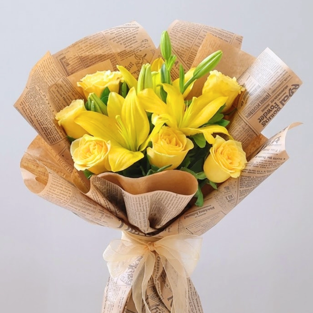 Premium Yellow Lily and Rose Bouquet in UAE