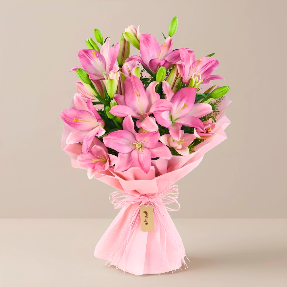 Romantic Pink Lily Flower Bouquet in UAE