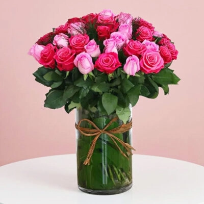 Pink Roses Glass Vase