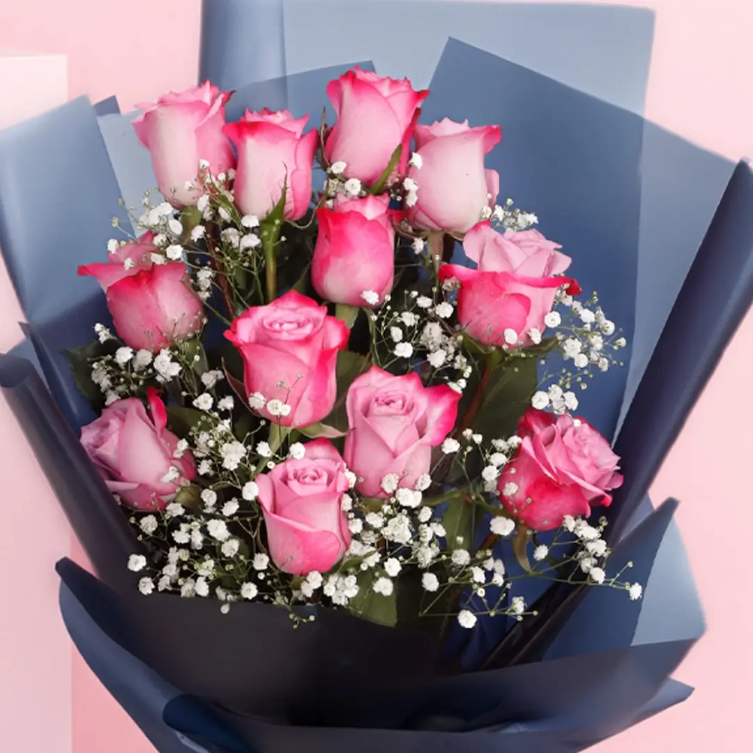 12 Pink Roses Charm Bouquet