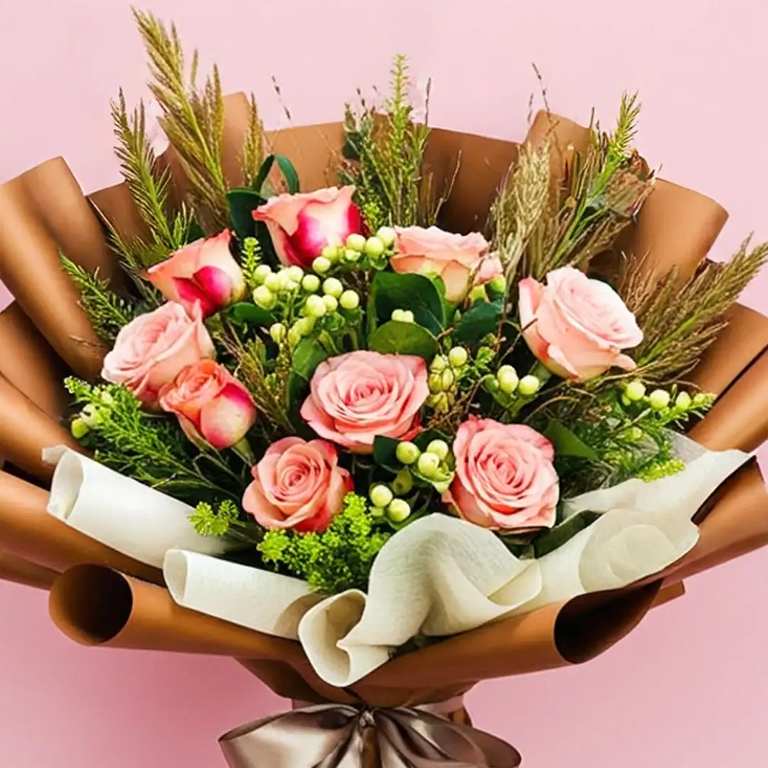 Pink Roses Wrapped Flower Bouquet