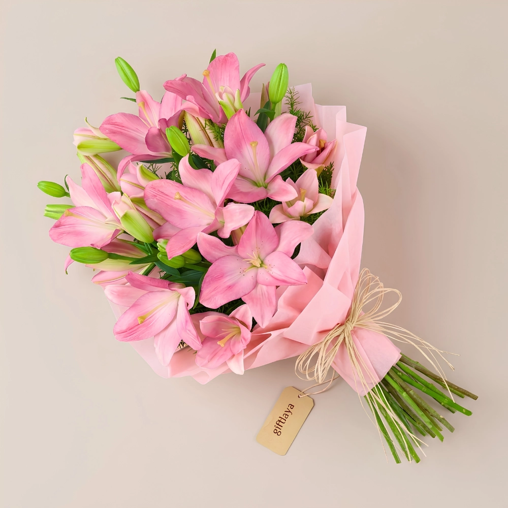 Romantic Pink Lily Flower Bouquet in UAE