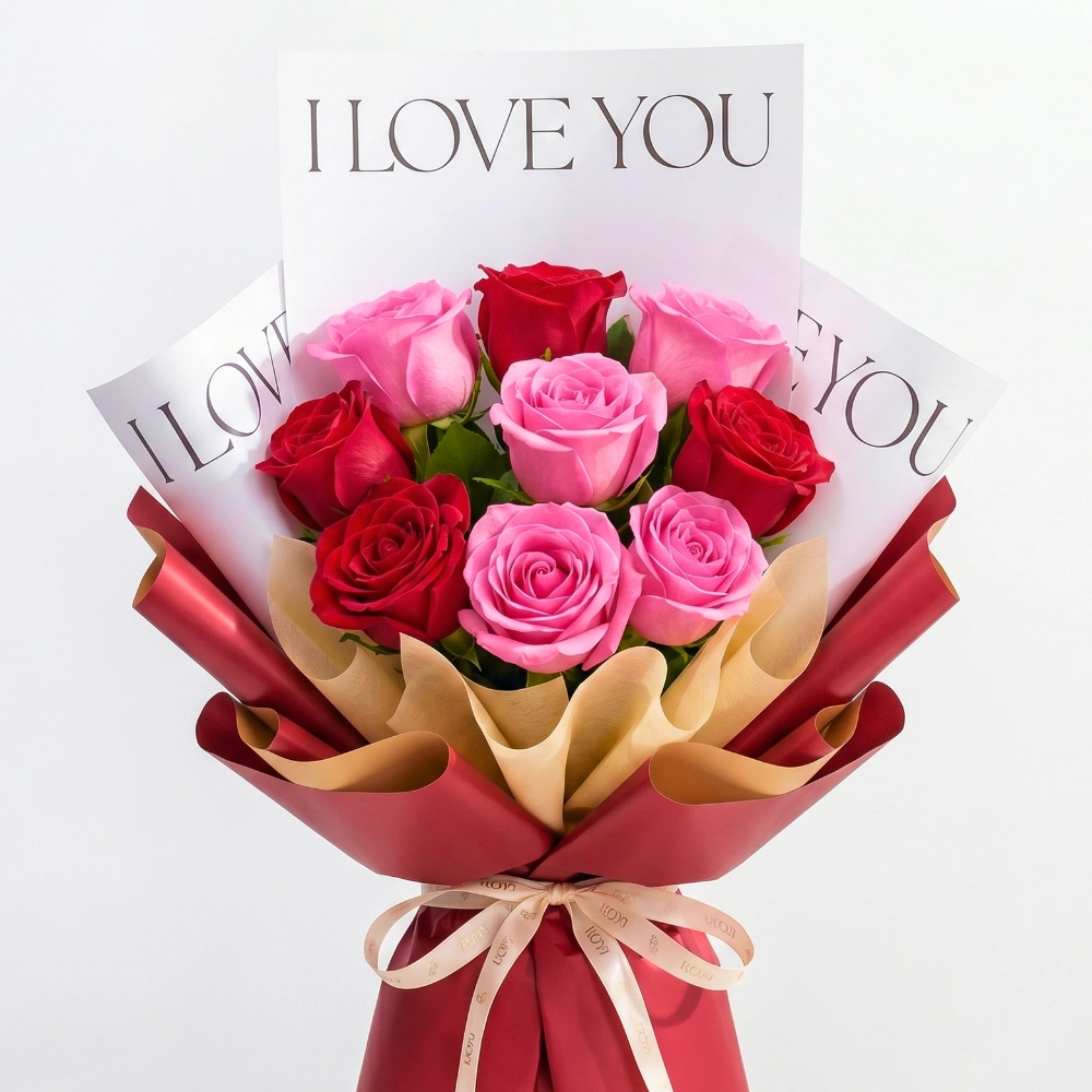 Pink And Red Roses Anniversary Bouquet in UAE