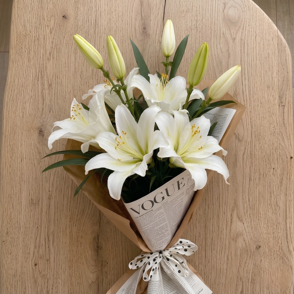 Fresh Oriental White Lily Bouquet in UAE