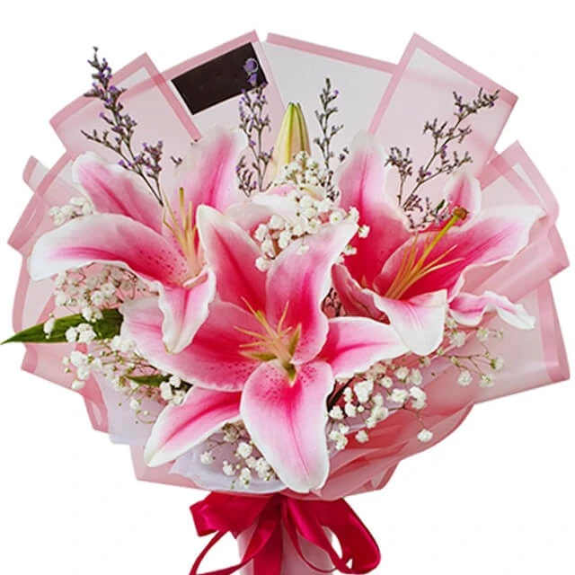 Fresh Pink Lily Blossom Bouquet