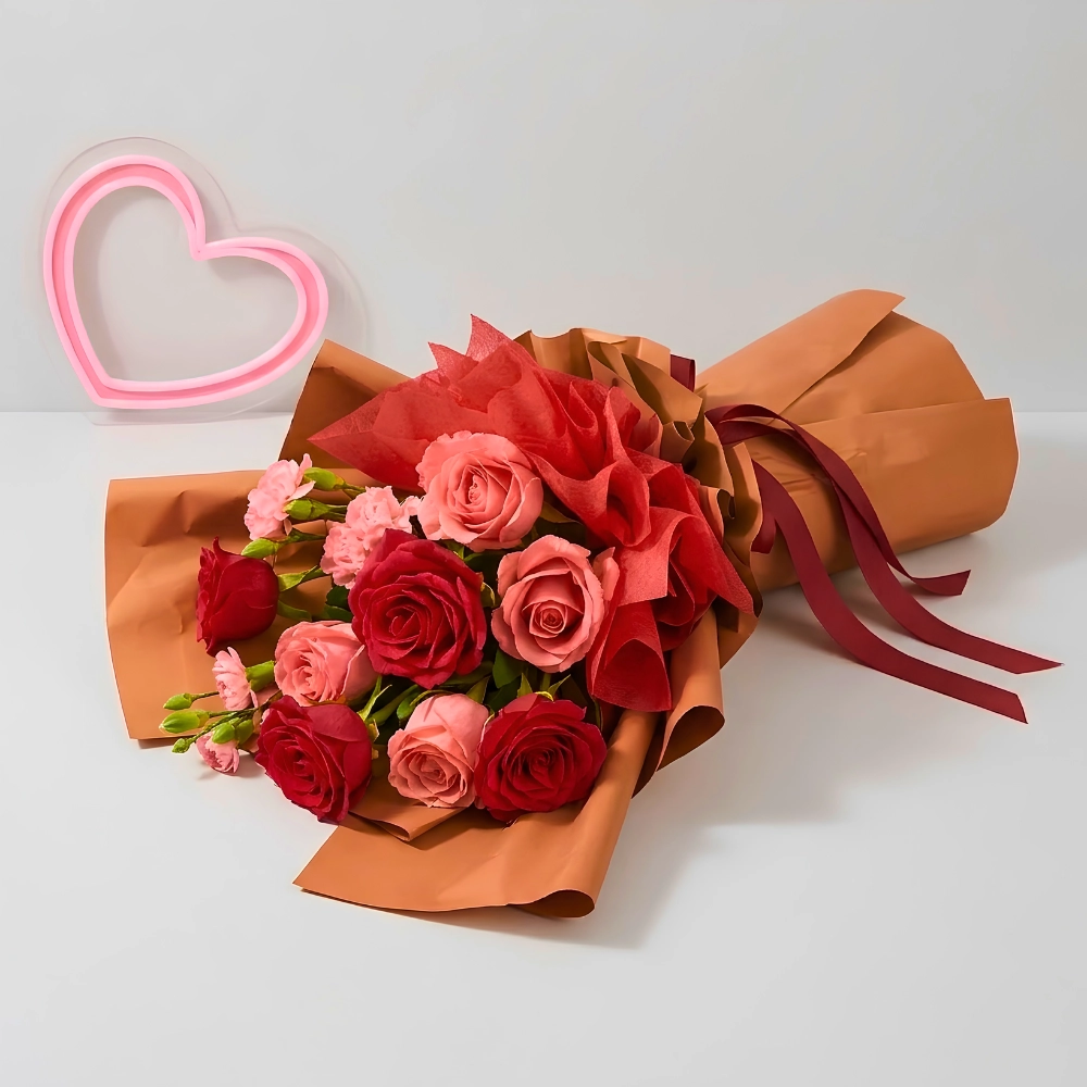 Romantic Red Pink Rose Bouquet in UAE