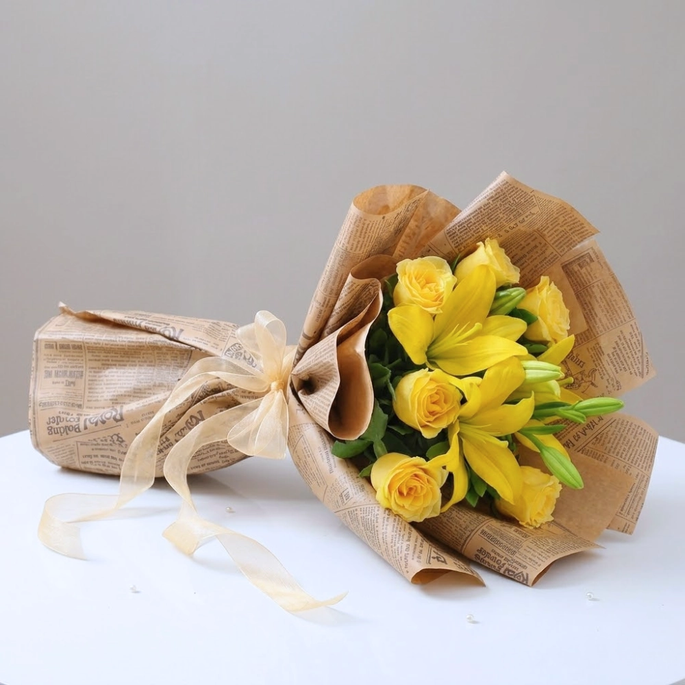 Premium Yellow Lily and Rose Bouquet in UAE