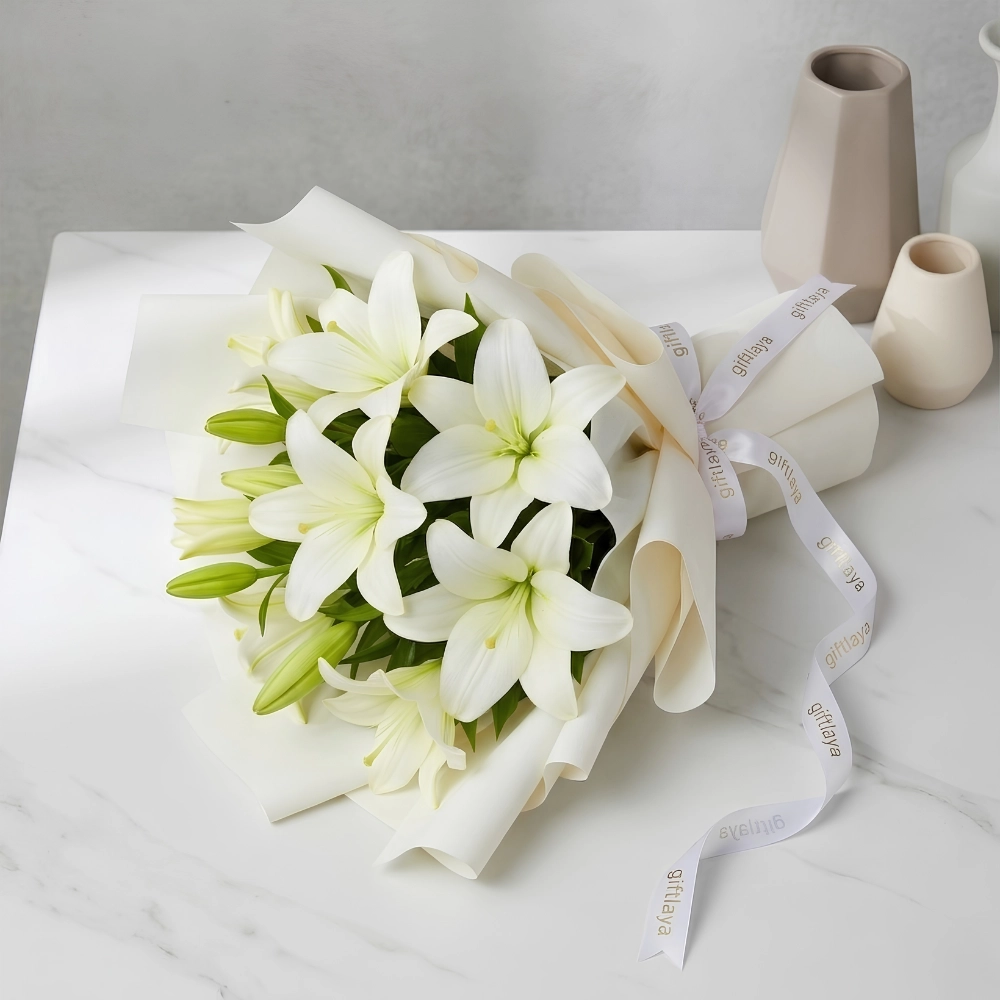 Charming White Lily Bouquet in UAE