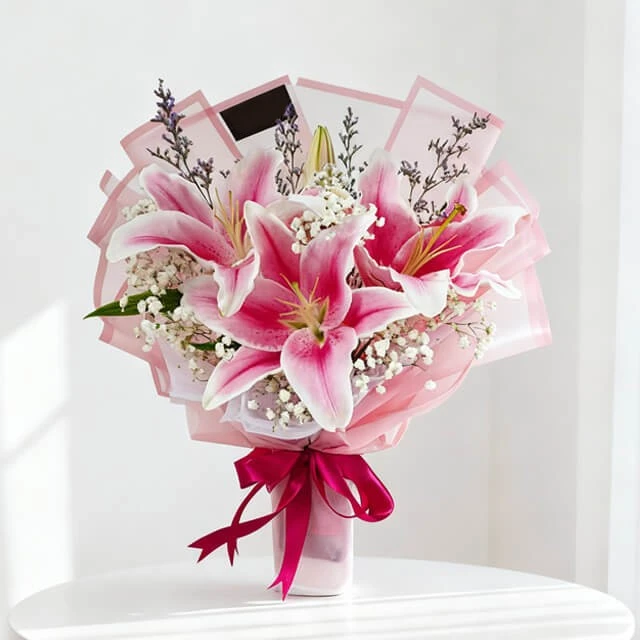 Fresh Pink Lily Blossom Bouquet