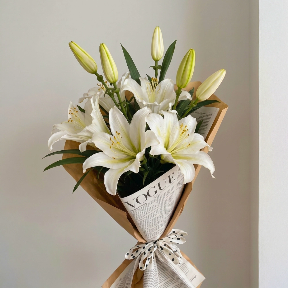 Fresh Oriental White Lily Bouquet in UAE