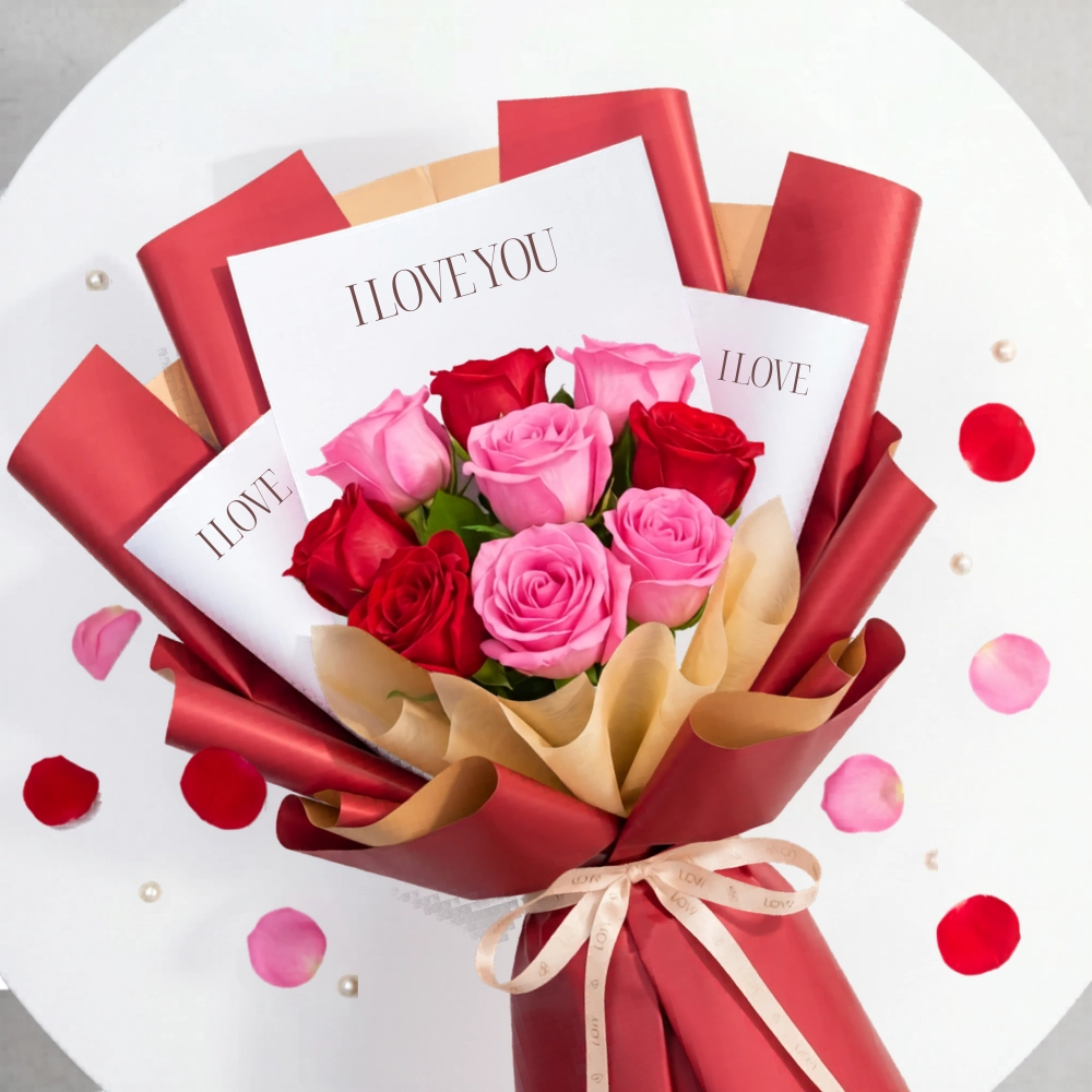 Pink And Red Roses Anniversary Bouquet in UAE