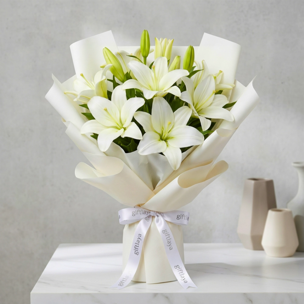 Charming White Lily Bouquet in UAE