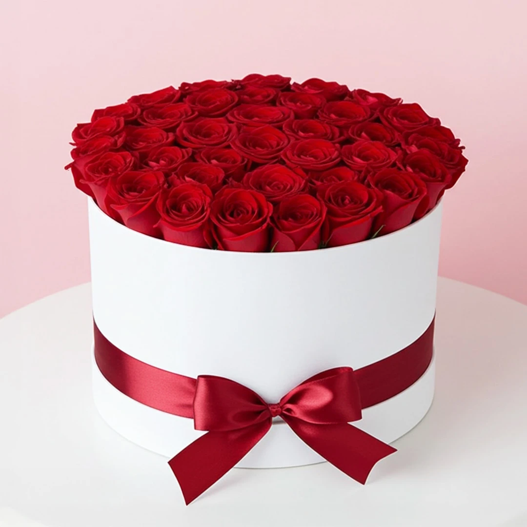 White Box of Red Roses