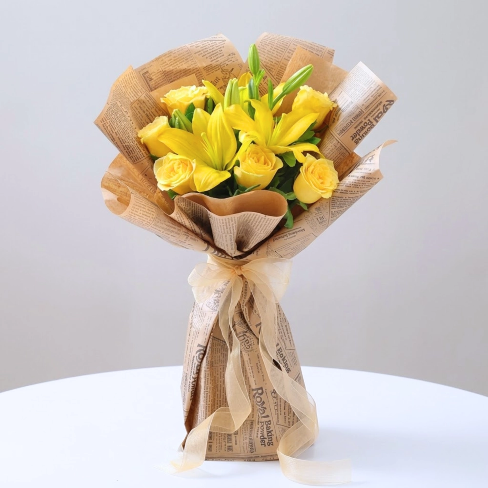 Premium Yellow Lily and Rose Bouquet in UAE