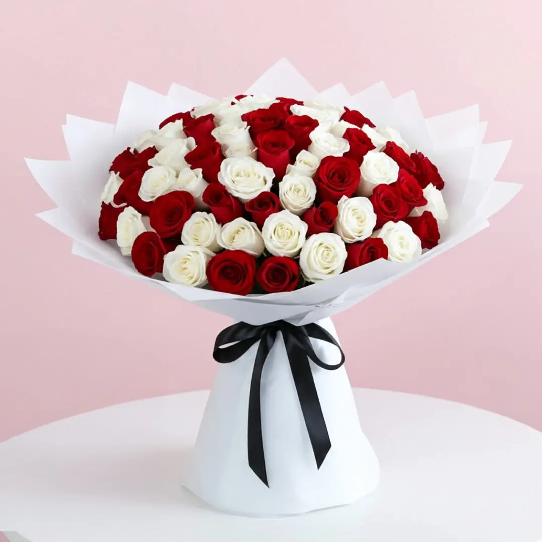 Elegant Red White Rose Bouquet