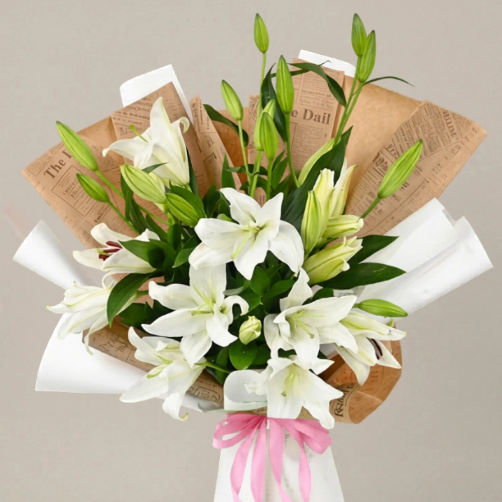 Beautiful White Lily Bouquet For Anniversary in UAE