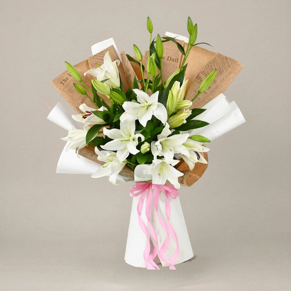 Beautiful White Lily Bouquet For Anniversary in UAE