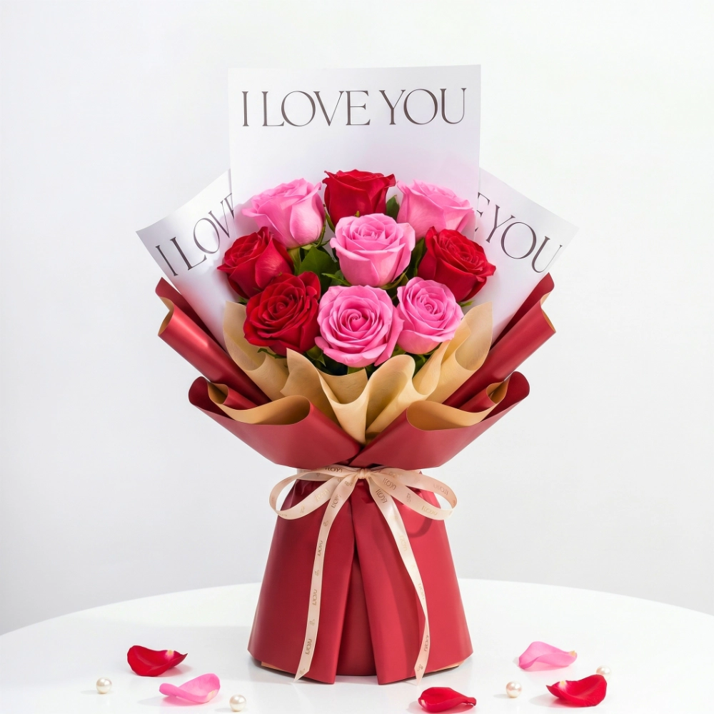 Pink And Red Roses Anniversary Bouquet in UAE