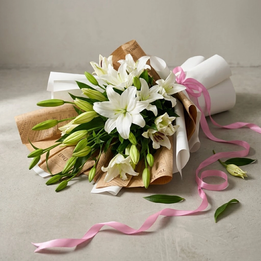 Beautiful White Lily Bouquet For Anniversary in UAE