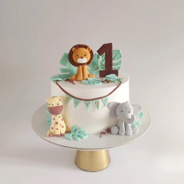 Wild One Safari Cake with Animal Toppers
