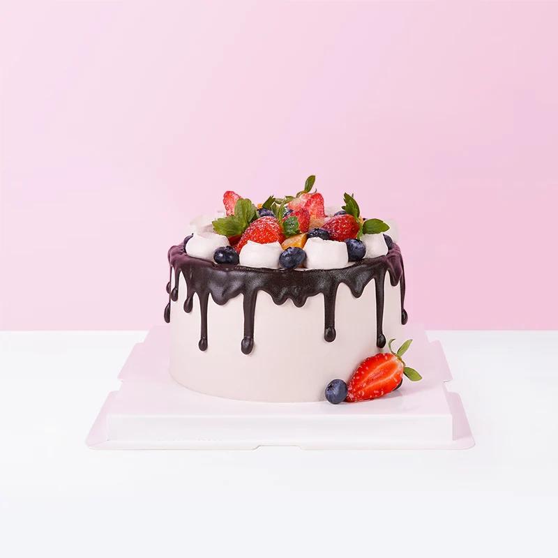 Chocolate Drip Fresh Fruit Cake