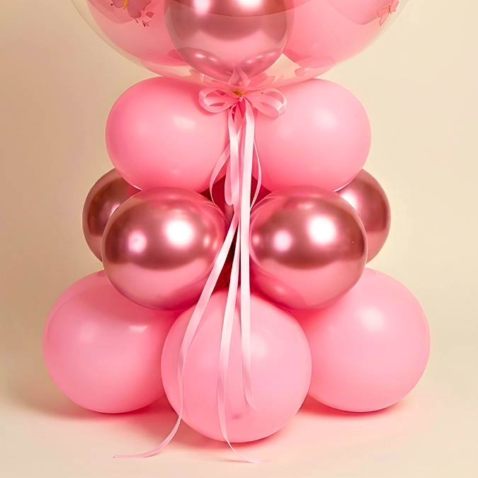 Elegant Pink Birthday Bubble Balloon Stand