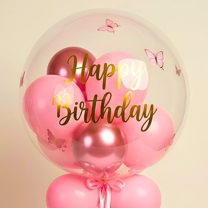 Elegant Pink Birthday Bubble Balloon Stand