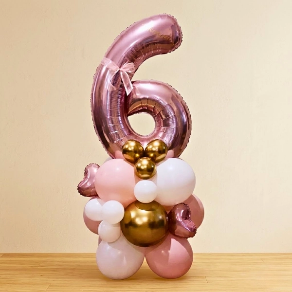 rose gold number 6 balloon arrangement