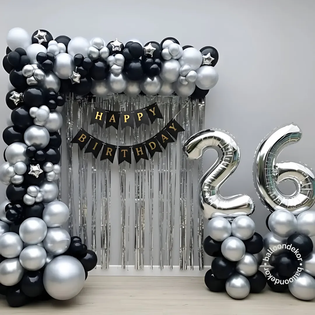 Black & Silver Birthday Balloon Setup