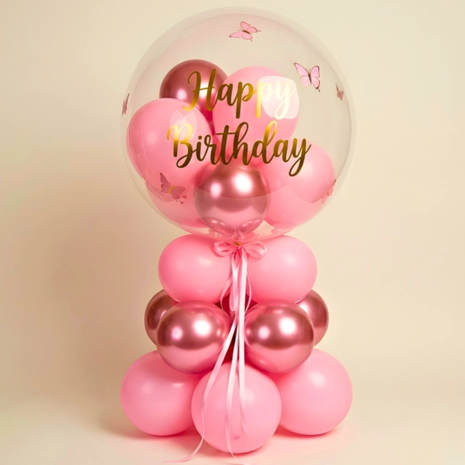 Elegant Pink Birthday Bubble Balloon Stand