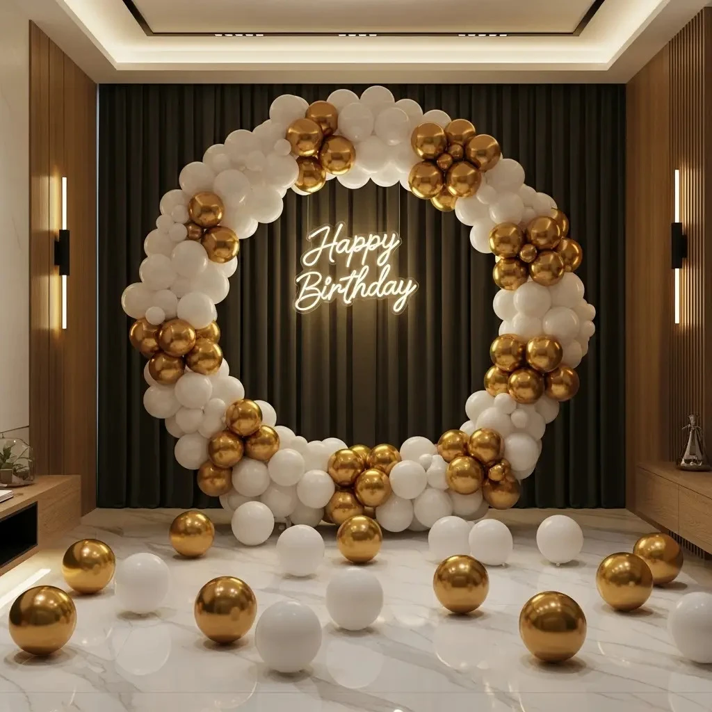 White and Golden BIrthday Ring Decor