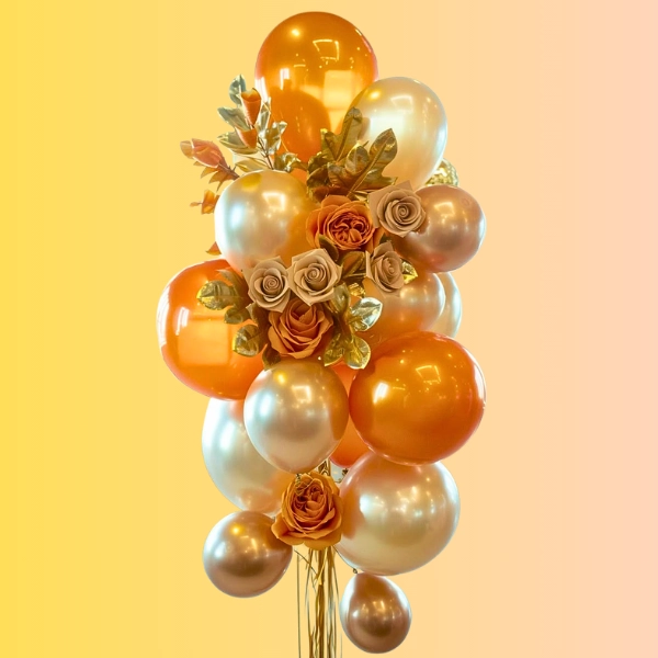 Luxury Gold Balloon Bouquet with Floral Accents