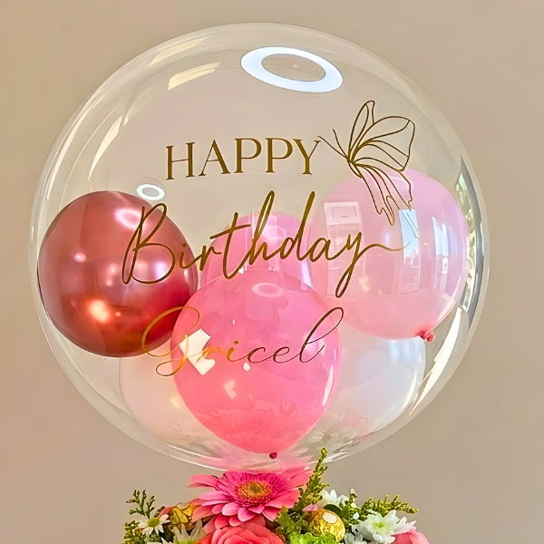 Personalized Birthday Bubble Balloon with Flowers