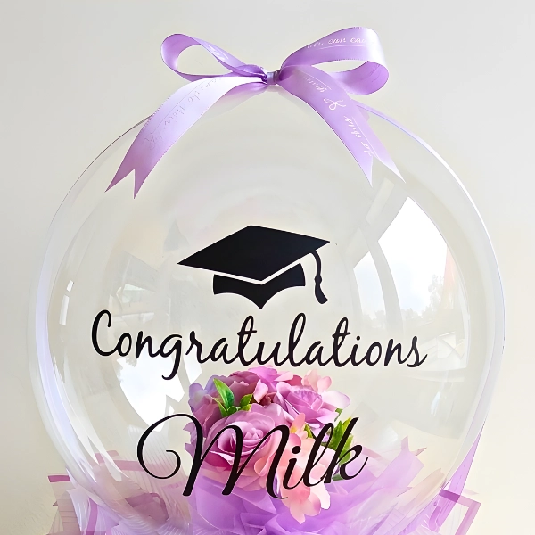 Graduation Bubble Balloon Bouquet with Fresh Flowers