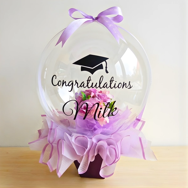 Graduation Bubble Balloon Bouquet with Fresh Flowers